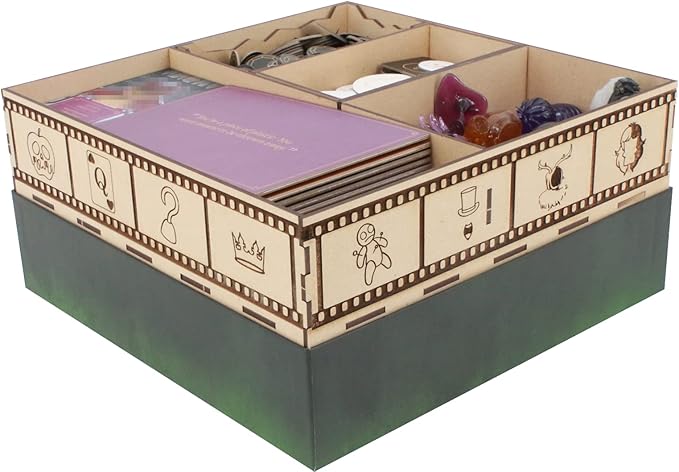 The Broken Token Game Organizer Compatible with Villainous - Wooden Game Organizing Box with Multiple Trays