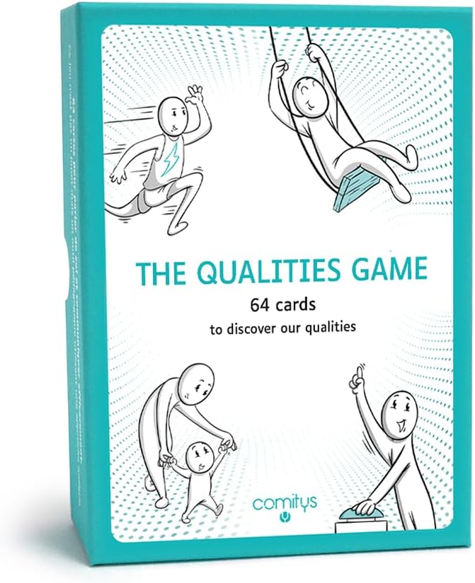 The Qualities Game | 64 flashcards with 256 Human Qualities | Non-Violent Communication Teaching Tool | Build Self-Esteem | School | Team Management | Therapy
