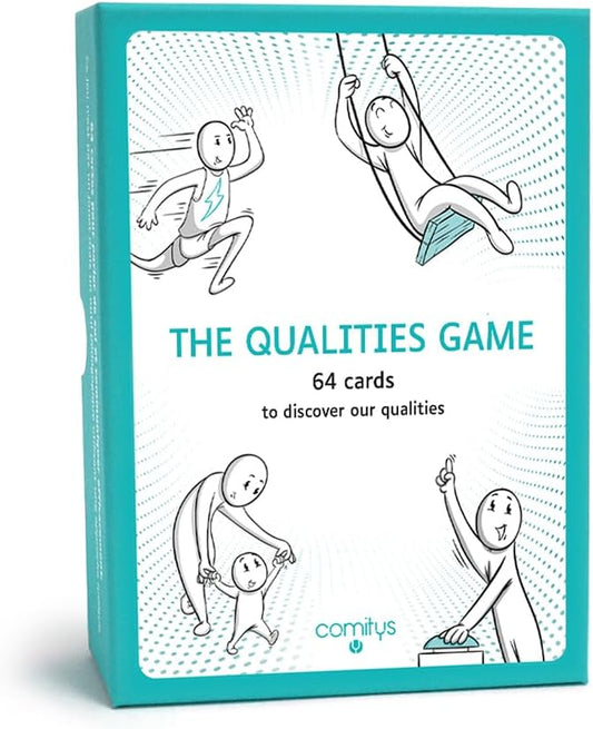 The Qualities Game | 64 flashcards with 256 Human Qualities | Non-Violent Communication Teaching Tool | Build Self-Esteem | School | Team Management | Therapy