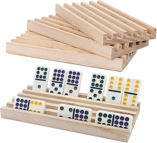 Wooden Domino Trays/Racks Set of 4 Mexican Train Domino Trays/Racks Double 12 Tiles Holders Rack Domino Tiles Holders Domino Wood Holder (4 Wood Domino Organizers)