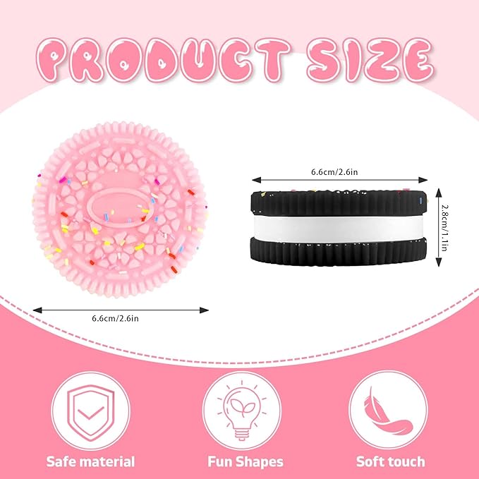 2 Packs Cookie Squishies Fidget Toys Adults, Squeeze Toys Sticky Sensory Toys for Kids with Autism, Stress Balls for Adults Fidgets Birthday Gifts Party Favors for Kids(Pink Black)