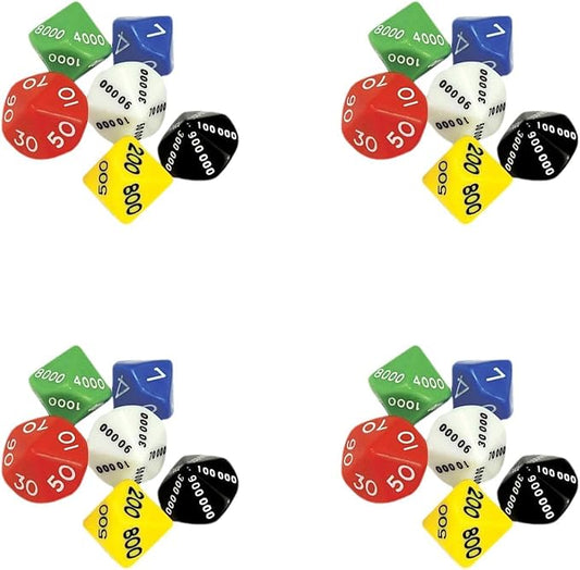 24 Pcs Multi-Sided Game Dice Set, Large Portable Dice for Party Games, Assorted Colors, 0.86 * 0.86 * 3.14 Inch, Plastic, Mini Dice for Board Games and Party Props