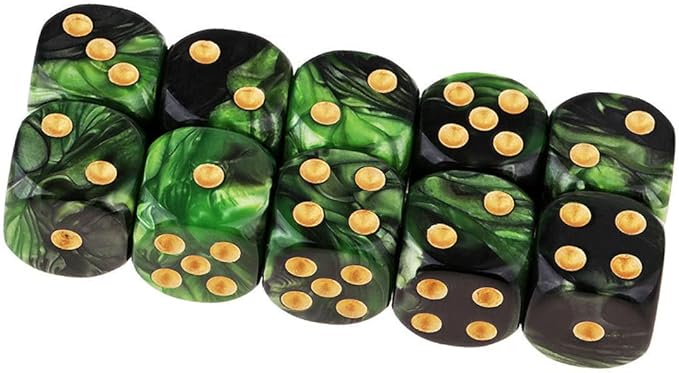 20PCS Polyhedral Dice D6 Dice 16mm Acrylic 6 Sided Dice Game Dice for RPG MTG DND Dice Table Games (Green Black and Black Gold)