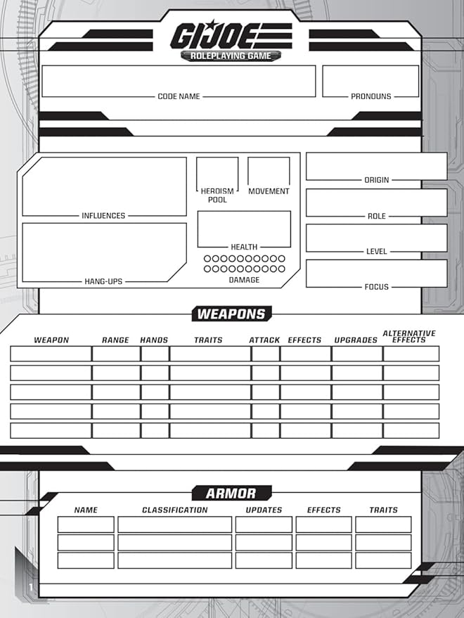 Renegade Game Studios G.I.I JOE Roleplaying Game Expanded Character Sheet Journal