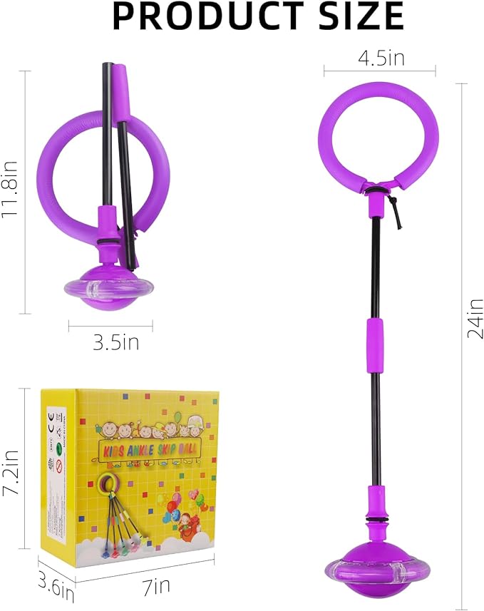 Blackma Ankle Skip Ball for Kids - Portable Foldable Colorful Flash Wheel Swing Ball, Outside Game Toys for Kids Indoor & Outdoor, Birthday Gift for Boys & Girls Age 5 6 7 8 9 10 Years Old (Purple)