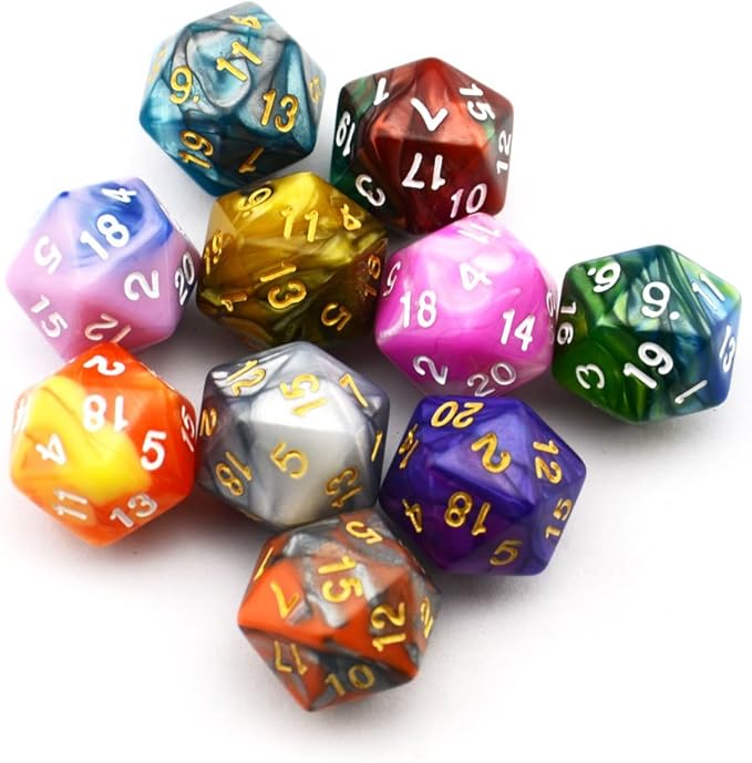 SmartDealsPro 10-Pack 20 Sided Dice D20 Polyhedral Dice for DND RPG MTG Table Game (Double Color)