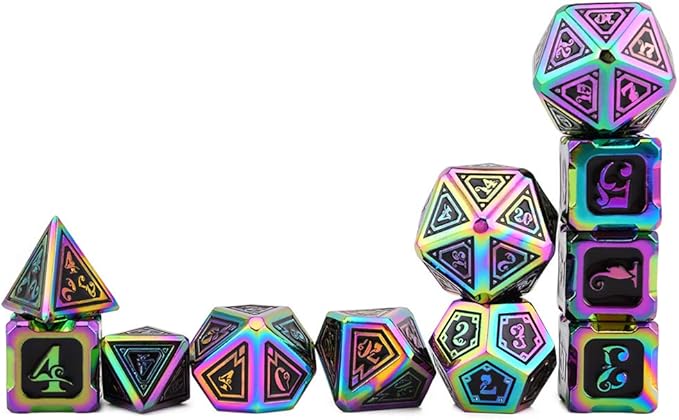 Metal Dice Set Collection for DND and All TRPG Games (Cthulhu, Rainbow 11 Set)