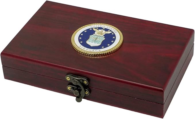 Military Gift Shop US Air Force Playing Cards & Dice in Keepsake Box - USAF Rank Insignia Cards - Air Force Gifts | Disabled Vet Owned Business | Air Force Card Set