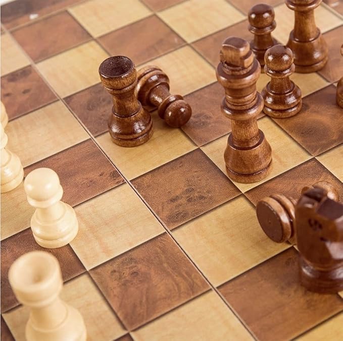 Chess Set,Folding Storage Wooden Chess Board Sets,17" Wooden Chess,3 in 1 Chess Board Game for Adults and Kids (Chess,Backgammon,Checkers)