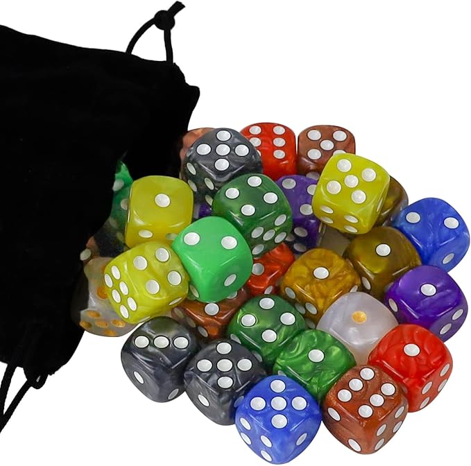100 Pieces 16mm Opaque Acrylic Game Dice for Board Games, Dice Games, Math Games, with a Black Velvet Pouch, 10 Colorsoard Games Dice Games