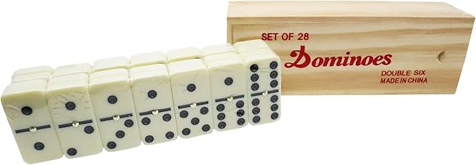 Dominos Set for Adults – Dominos – Professional Double 6 Dominoes Tiles for Adults, Metal Spinner, Classic and Travel Board Game with Wood Case Juegos de Mesa