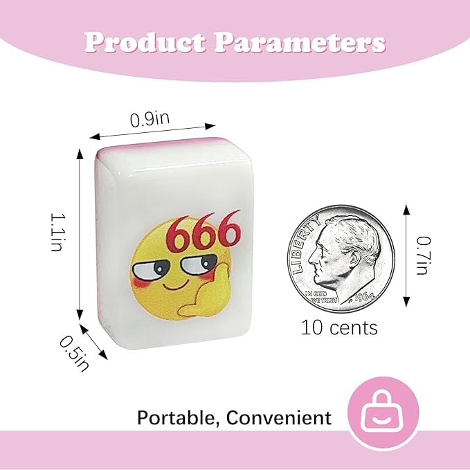 Seaside Escape Game Blocks， Mahjong Tile Game Sets with 65 Tiles 30mm Flag and Emoji Pattern with Handbag for Spring Picnic Party Gift.