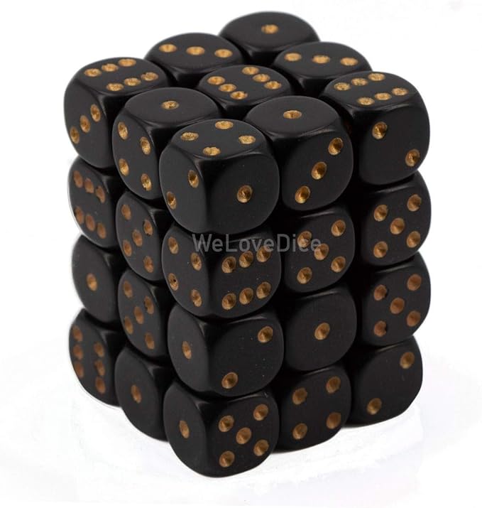 Chessex CHX25828 Dice-Opaque: 36D6 Black/Gold Set