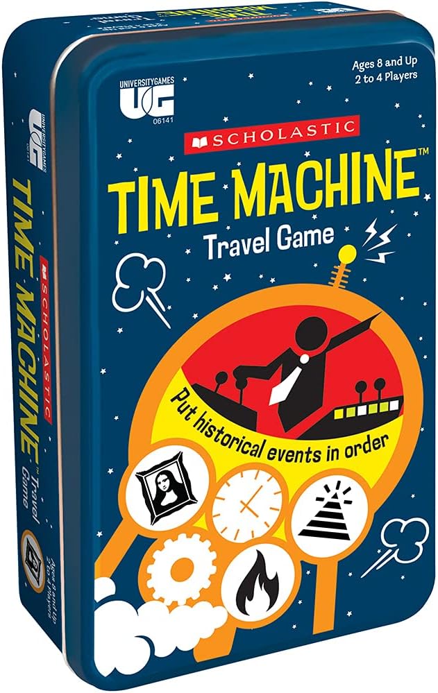 University Games, Scholastic Time Machine History Travel Card Game in a Tin for Kids, for 2 to 4 Players Ages 8 and Up