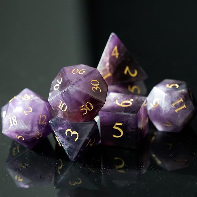 UDIXI Amethyst Gemstone Dice Set D&D Crystal Stone DND Dice with Gift Case for Dungeons and Dragons Role Playing Games Tabletop Games (Amethyst)