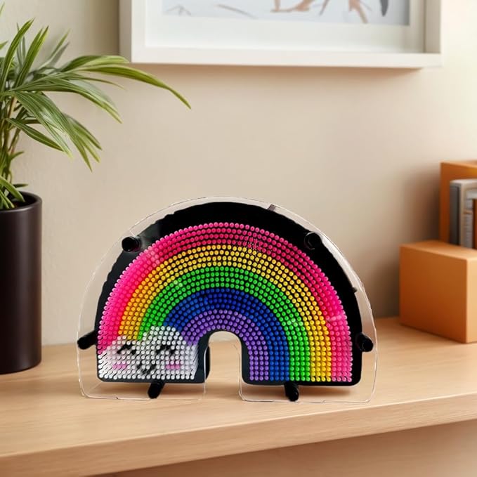 3D Pin Art Sensory Toy Size 8x4 Inches Needles Pin Impression Toy Intellectual Fun Rainbow Toys(Smiling Rainbow)