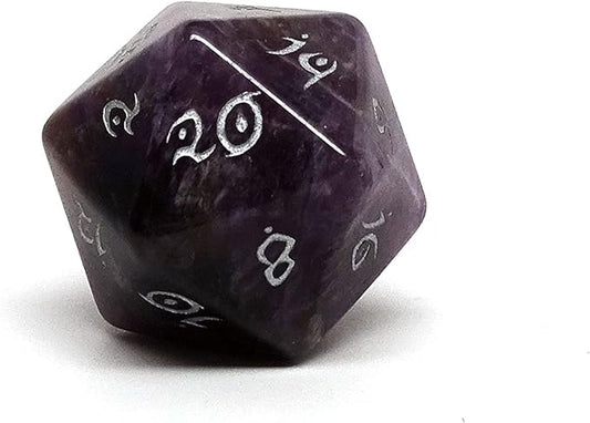 D20 Stone Dice - Elvenkind Font (Amethyst)
