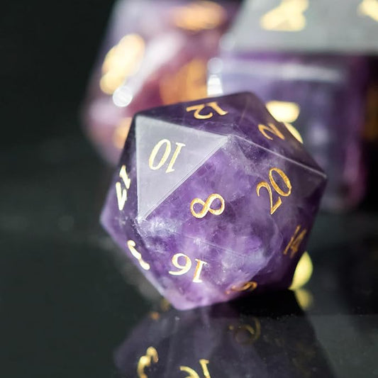 UDIXI Amethyst Gemstone Dice Set D&D Crystal Stone DND Dice with Gift Case for Dungeons and Dragons Role Playing Games Tabletop Games (Amethyst)