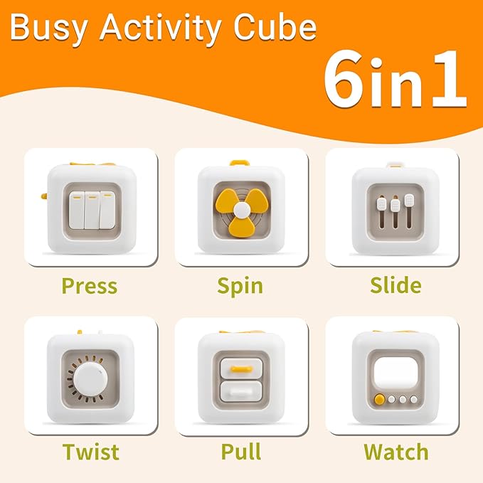 Montessori Busy Cube for Toddlers 1-3,Car Travel Toys Busy Board Activity Cube,Learning Stocking Stuffers Educational Birthday Gifts Sensory Baby Toys 12-18 Months