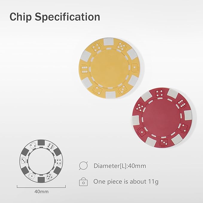 Poker Chips,Poker Chips Set for Card Board Game,11.5 Gram,for Texas Hold'em, Blackjack,Card Club or Late Night Poker Games