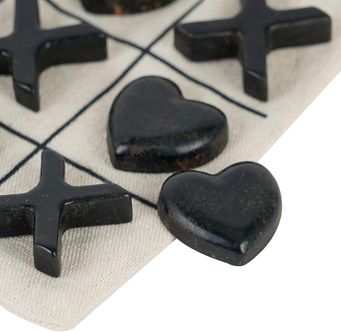 NIKKY HOME Black Heart & Cross Tic Tac Toe 3D Board Game with Cloth Bag Coffee Table Decor Road Trip Travel Game for Friends Family