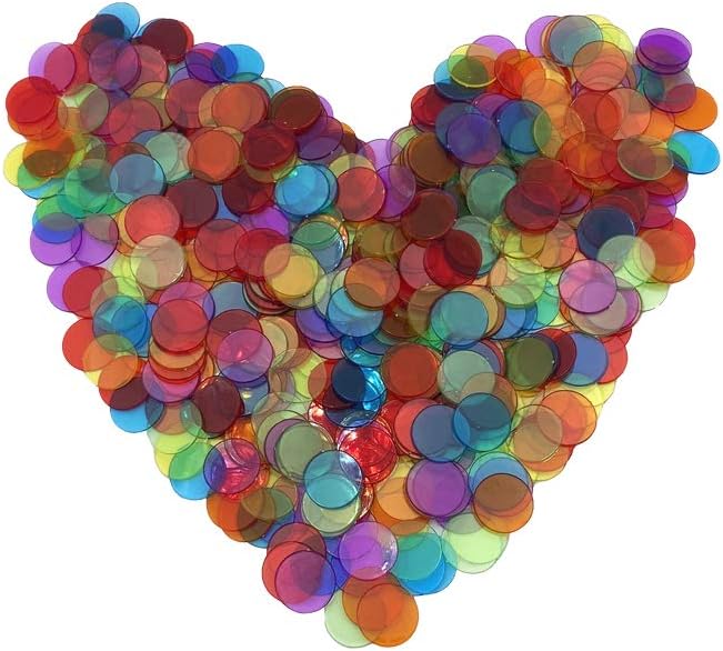 500 Pieces 3/4 inch Transparent 6 Color Bingo Counting Chips with Bag