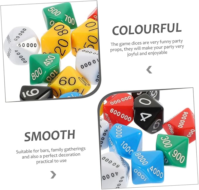 24 Pcs Multi-Sided Game Dice Set, Large Portable Dice for Party Games, Assorted Colors, 0.86 * 0.86 * 3.14 Inch, Plastic, Mini Dice for Board Games and Party Props
