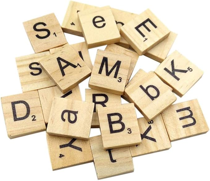 1000PCS scrabble letters for crafts - DIY wood gift decoration - making alphabet coasters and scrabble crossword game wood letter tiles/wooden scrabble tiles A-Z capital letters for crafts, pendants,