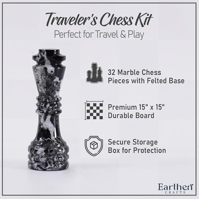 Marble Chess Set 15" Black Zebra & White with Storage Box Chess Board Games - 2 Player Classic Chess Sets - 1 Chess Board & 32 Chess Pieces - Ideal for Beginners & Professional Players