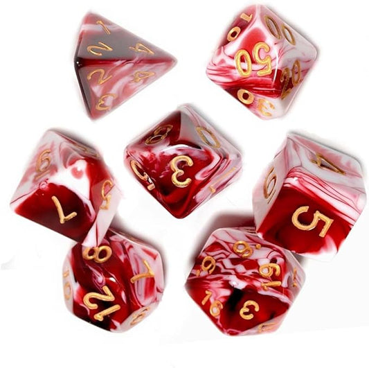 7 Pcs DND Dice Set, AORZOV Polyhedral Dice for Dungeons and Dragons D&D TTRPG MTG Table Role Playing Games(Blood Red Mixed White)