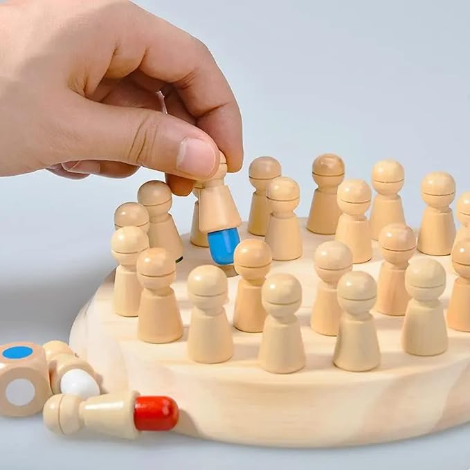 Wooden Memory Chess Board Game for Toddler 3 4 5 6 7 8+ Year Old, Color Memory Chess Matching Game for Kids, Educational Learning Multi Player Family Board Games, Great Chess Board Gift for Boys Girls