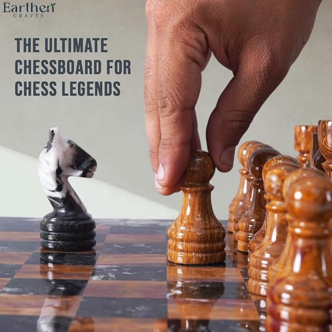Marble Chess Set with Storage Box 15 Inches Handmade Black Zebra & Red Adult Board Games - Tournament Chess Sets 2 Player Games - 1 Chess Board & 32 Chess Pieces