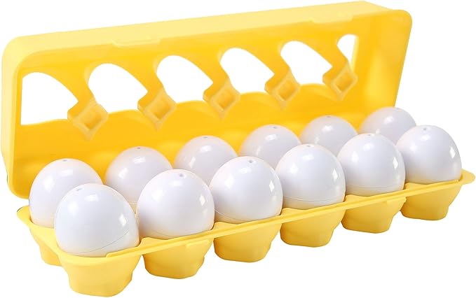 Dimple Fun Easter Egg Matching Toy Set (12 Eggs) - Toddler STEM Easter Basket Stuffers, Shape Recognition & Color Sorting Toys, Educational Easter Eggs for Kids, Play Egg Puzzle Set