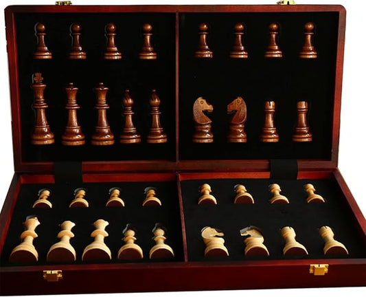 20" Extra Large Solid Walnut Wooden Chess Set with 2 Extra Queen Pieces - King Height 4.25''