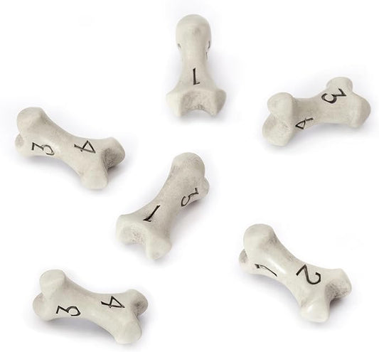 D4 Dice Set - Set of Six 4 Sided Dice - Skull & Bone Themed RPG Dice. Cool & Unique Gift and Compatible with Dungeons & Dragons (DND), D&D, Pathfinder, D and D. (Cleaned Bone White)