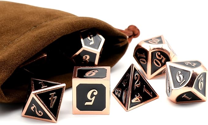 DND Dice Set, D&D Polyhedral Dice Metal HNCCESG for Dungeons and Dragons Role Playing Board Table Game Warhammer Pathfinder Shadowrun RPG MTG Tabletop Gaming D20 D12 D10 D8 D6 D4（Copper Black）