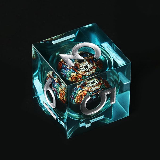 Skull D&D Dice Set with Sharp Edges, Resin Polyhedral 7pcs Dice for Dungeons and Dragons RPG, Gift Dragon Eye Bag (Green Silver)