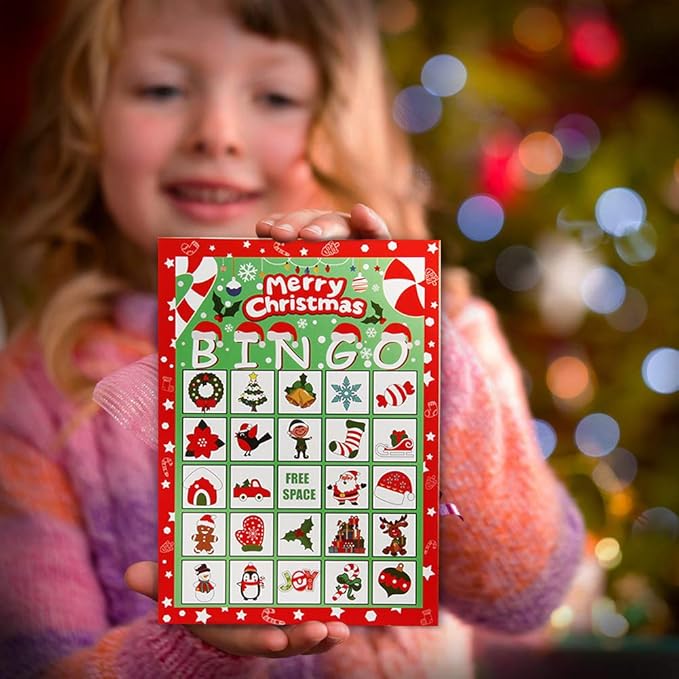 CCINEE Christmas Bingo Game for Kids,Xmas Bingo cards for Adults Large Group Activities Party Favor Supplies,32 Players