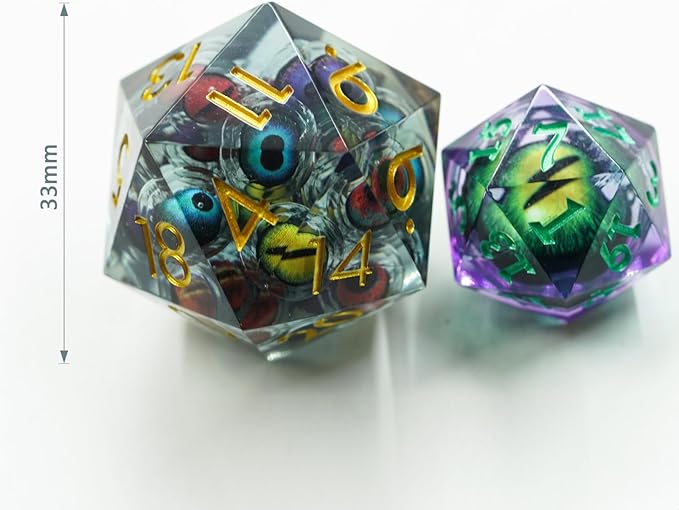 Dungeons and Dragons DND Dice D20, Moving Eyeball Liquid Core Dice Set D&D 33MM Oversized D20 Single Sharp Edge Resin dice with Gift Case, Polyhedral Dice for Role Playing Game