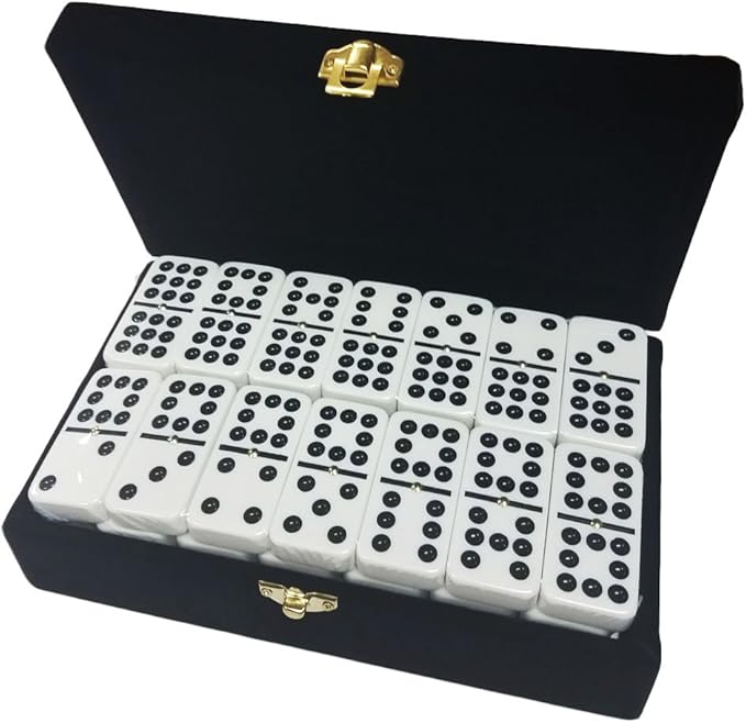 Double 9 Domino Set (55 Tiles) Jumbo Tournament Professional Size with Spinners in Elegant Velvet Storage Box -White