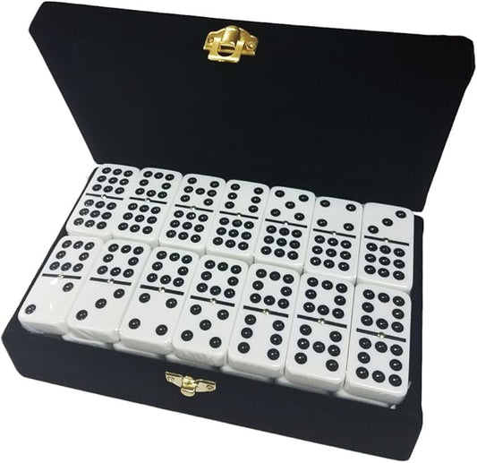 Double 9 Domino Set (55 Tiles) Jumbo Tournament Professional Size with Spinners in Elegant Velvet Storage Box -White