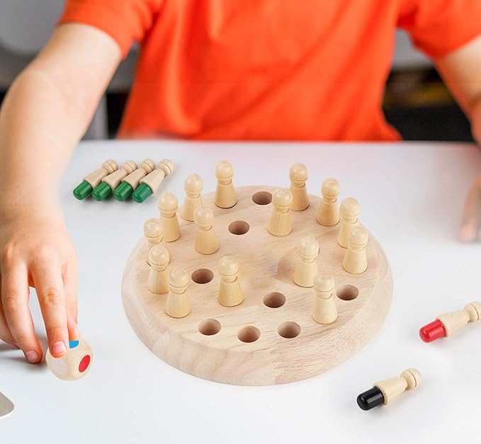 Memory Game, Wood Memory Games for Kids Ages 4-8, Board Games for Family Interaction, Matching Games for Toddlers, Color Memory Wooden Chess Board, Birthday Gift for Kids