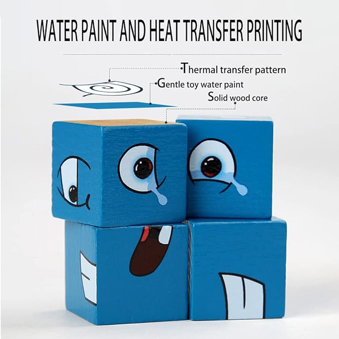 Speed Cube Wooden Expressions Matching Block Puzzles Cute Portable Face-Changing Cube Building Cubes Blocks Parent-Child Board Educational Games for Kids