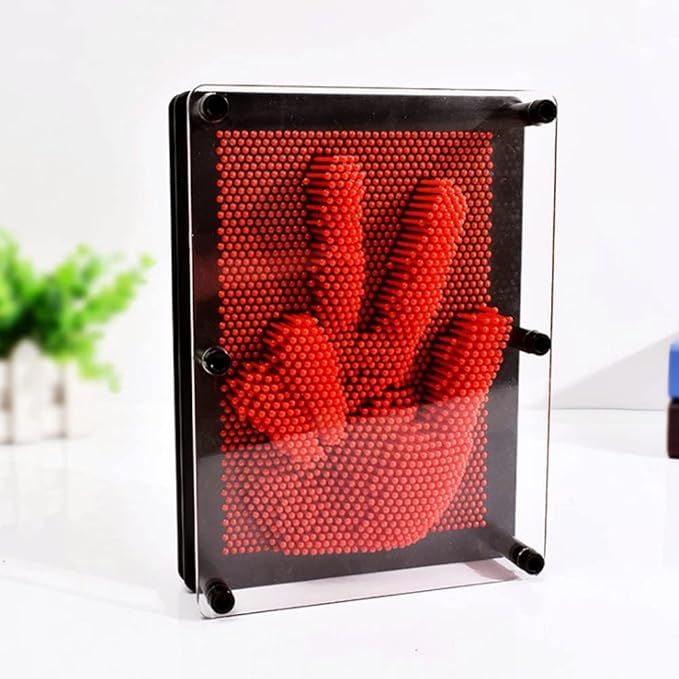 3D Pin Art Intellectual Fun Toy Red Plastic Pin Art Palm Board Push Pin Toy (Red-6 x 8 Inches)