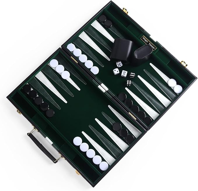 Travel Medium 15 Inch Backgammon Black Sets Classic Board Game with Premium Leather Case, Portable Travels Strategy Backgammon Game Set for Adults, Kids (Black, Medium)