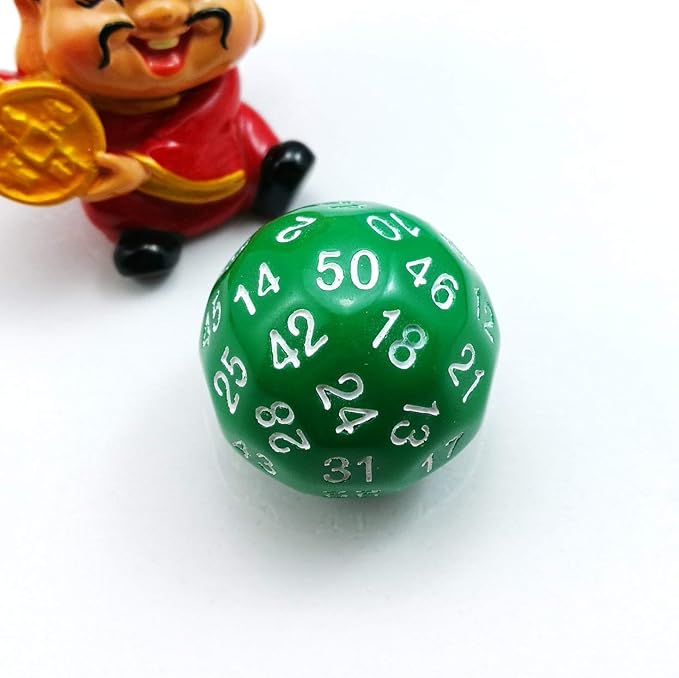Bescon Fifty-Sided Die, 50 Sided Cube, 50 Sides Dice, 50-Sided D50 30mm Large Gaming Dice - 5 Assorted Opaque Color with Numbers