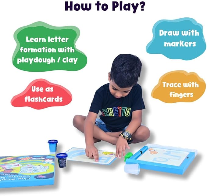 Alphabet & Number Playdough Mat for Letter Tracing | 36 Activity Card for Clay, Playdoh, Marker | Learn ABCs, Number & Shape | Educational Montessori Flashcard for Preschool Kid | 2, 3, 4, 5 Year Old