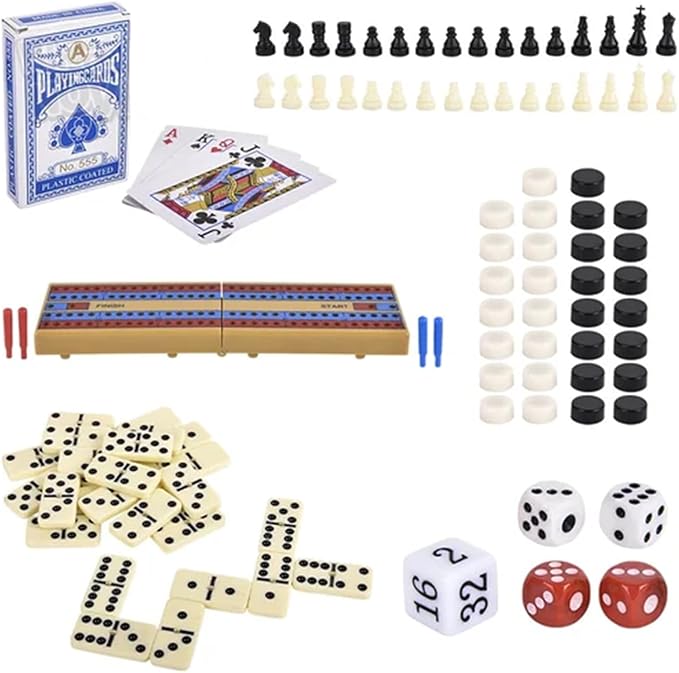 The Dreidel Company Board Games, Chess, Backgammon, Cards, Checkers, Dominoes, Cribbage, 6-in-1 Travel Case, 11" Inch