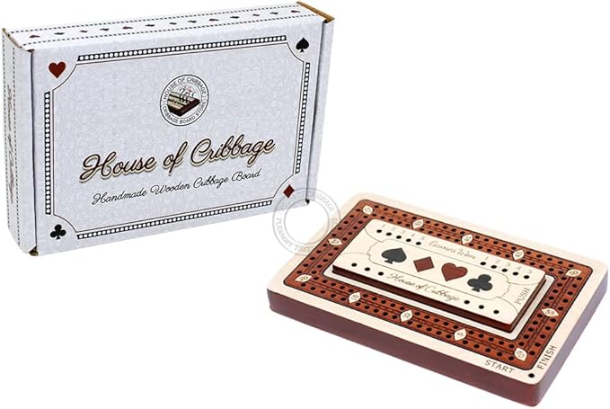 2 Track - Wooden Travel/Pocket Size Cribbage Board - 4 Inch - Inlaid in Maple Wood/Bloodwood with Storage Space for Cribbage Pegs - 60 Points - Non Continuous