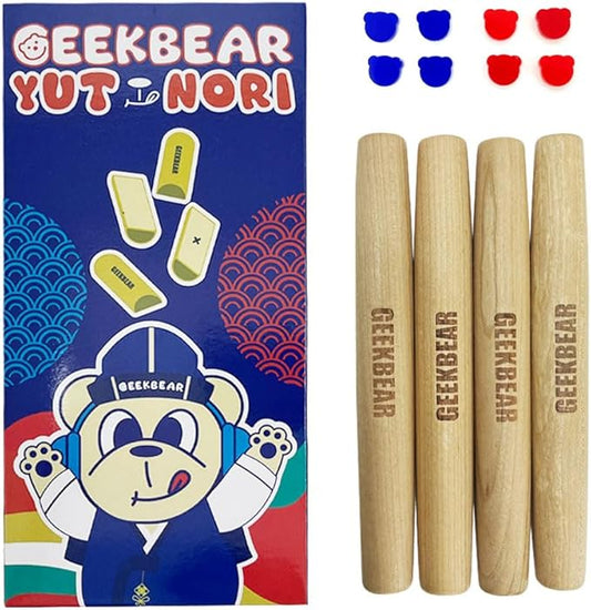 GEEKBEAR YUTNORI Board Game - Korean Board Game YUNNORI- Traditional Korean Folk Game with Yuts - Traditional Korean Family Game with Woodsticks - Korea YUT Nori Game